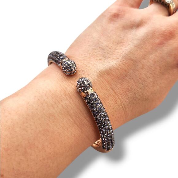 Vintage Joan Boyce Purple Rhinestone Rose Gold Clamper Bangle Bracelet Crystals - Picture 3 of 12